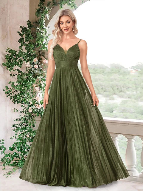 BLUEPLUM Elegant Green Evening Dress - Backless A-line Gown | Blue Plum - Blue Plum