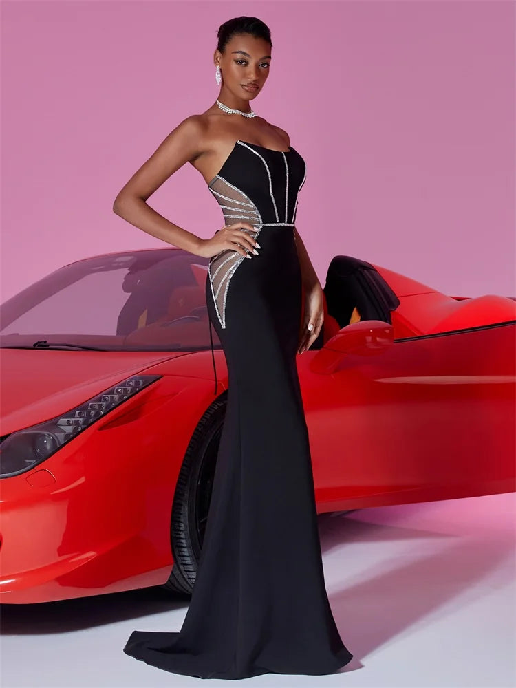 BLUEPLUM Luxury Diamond-Patch Evening Gown | Blue Plum - Blue Plum