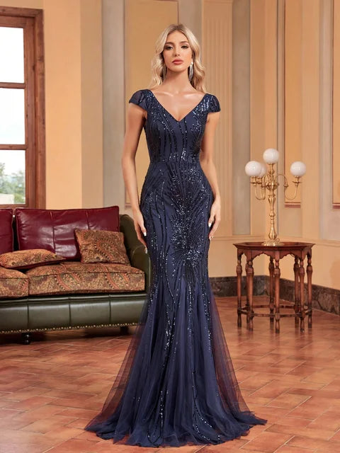 BLUEPLUM Luxury Sequins Mermaid Evening Gown | Blue Plum - Blue Plum