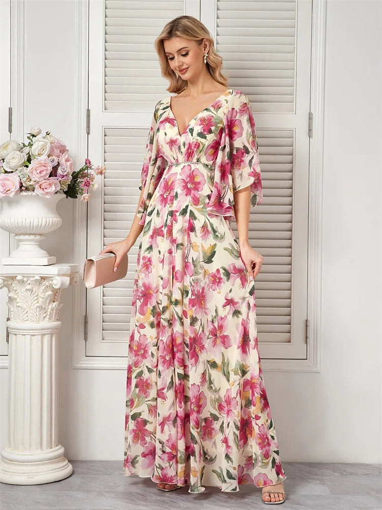 BluePlum Luxury Chiffon Flare Sleeve Chroma Evening Dresses Elegant Fashion Women Dress Formal Wedding Bridesmaid Party Gowns | Blue Plum - Blue Plum