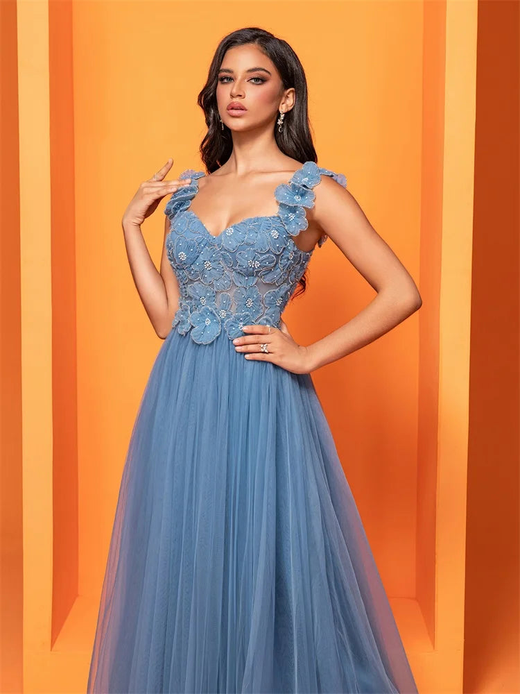 BluePlum Backless Blue Tulle Bridesmaid Dress - Luxury Gown | Blue Plum - Blue Plum