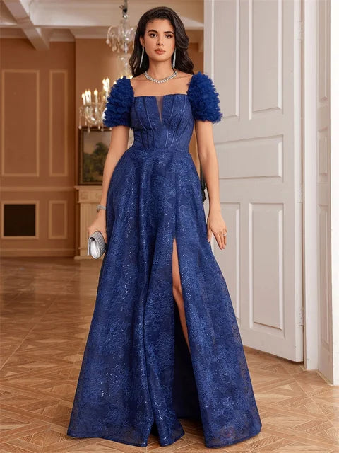Luxury Blue Sequin Split Gown | Blue Plum - Blue Plum