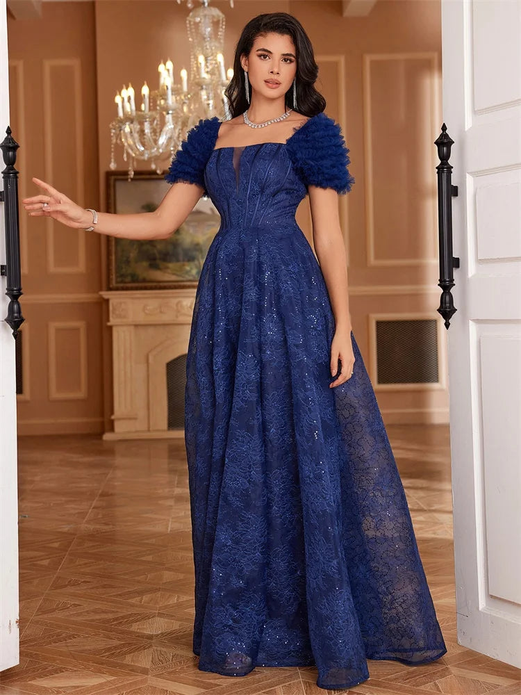 Luxury Blue Sequin Split Gown | Blue Plum - Blue Plum