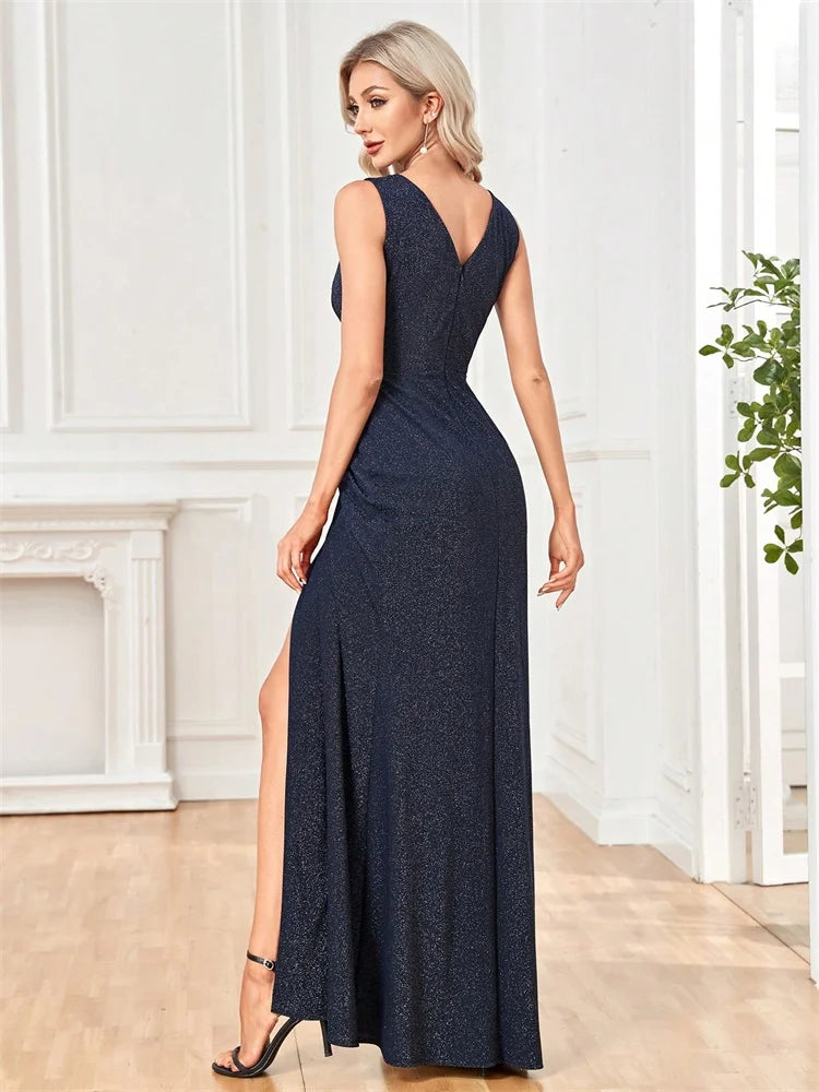 Elegant Shining V-neck Formal Evening Dress | Blue Plum - Blue Plum