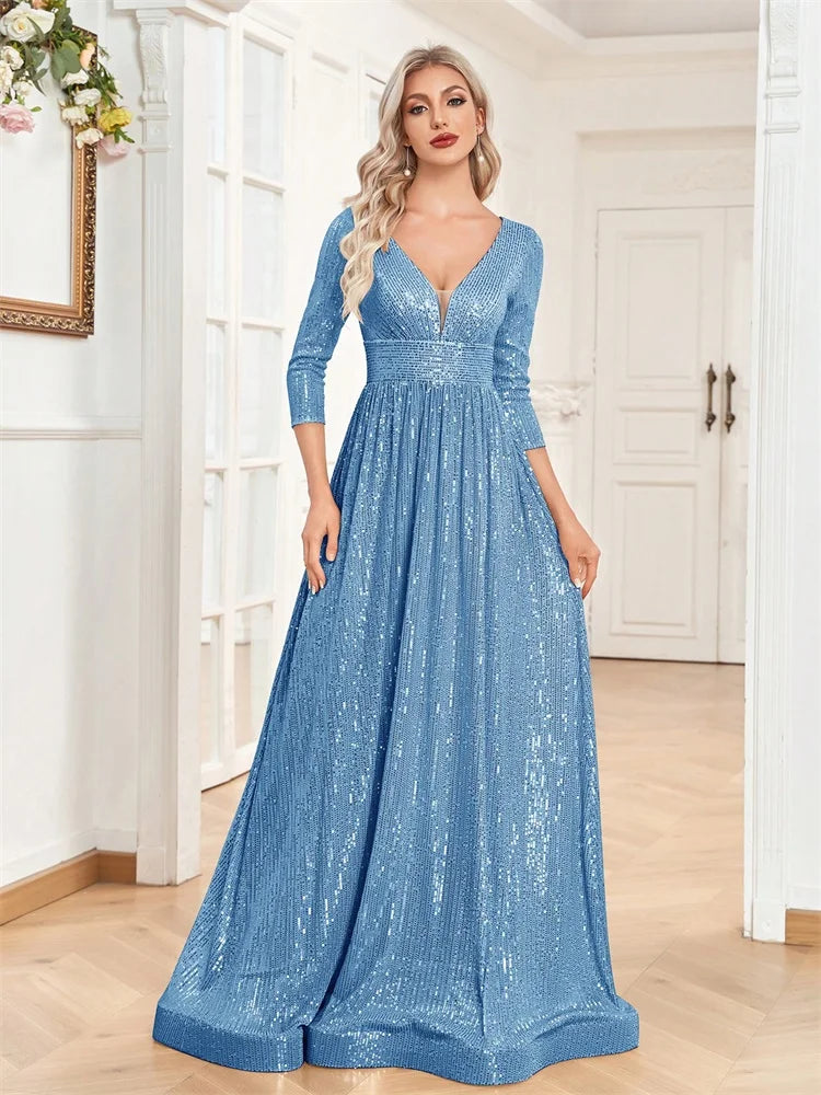 BLUEPLUM Luxury Blue Sequins Evening Maxi Dress | Blue Plum - Blue Plum