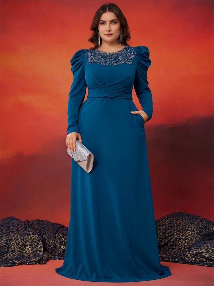 BluePlum Elegant Applique Long Sleeve Evening Dress - Plus Size | Blue Plum - Blue Plum