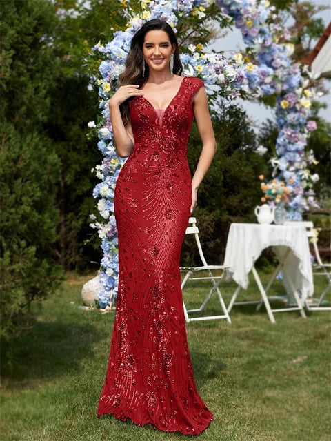 Elegant Green Sequin Mermaid Evening Dress | Blue Plum - Blue Plum