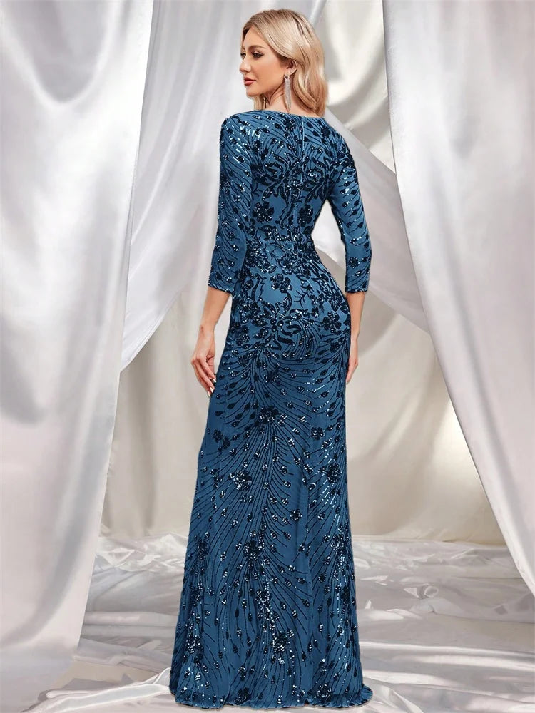 Luxury Blue Sequin Mermaid Evening Gown | Blue Plum - Blue Plum