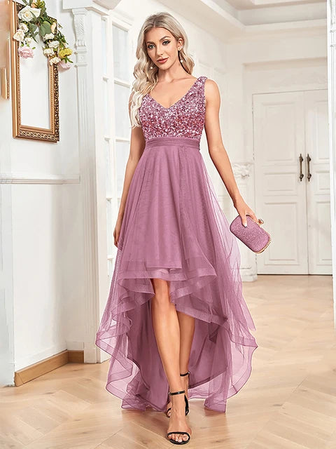 Sequined Sleeveless Gold Formal Evening Dress | Blue Plum - Blue Plum