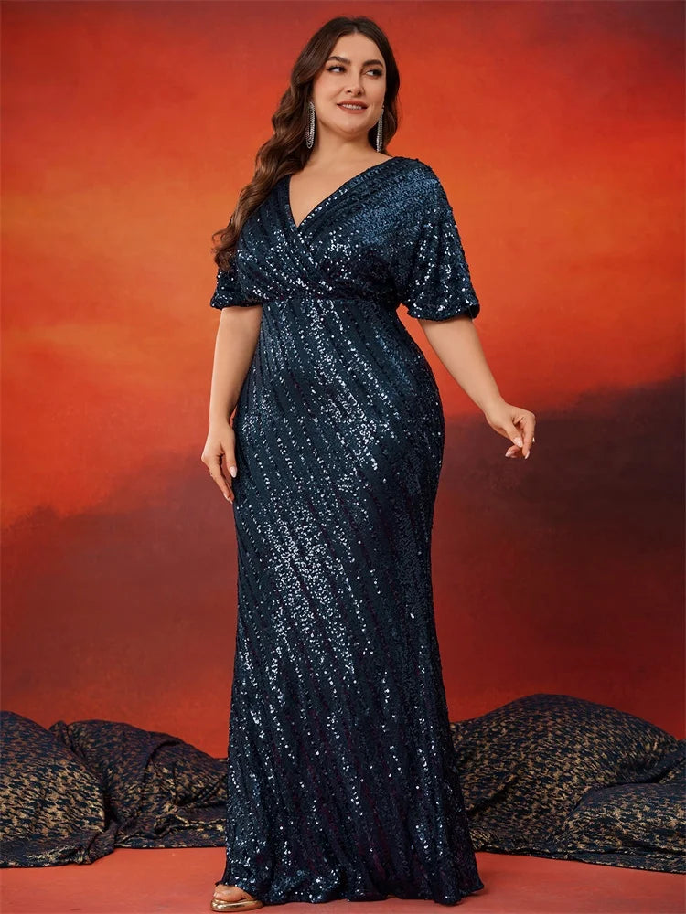 BluePlum Plus Size Sequin V-Neck Evening Dress | Blue Plum - Blue Plum