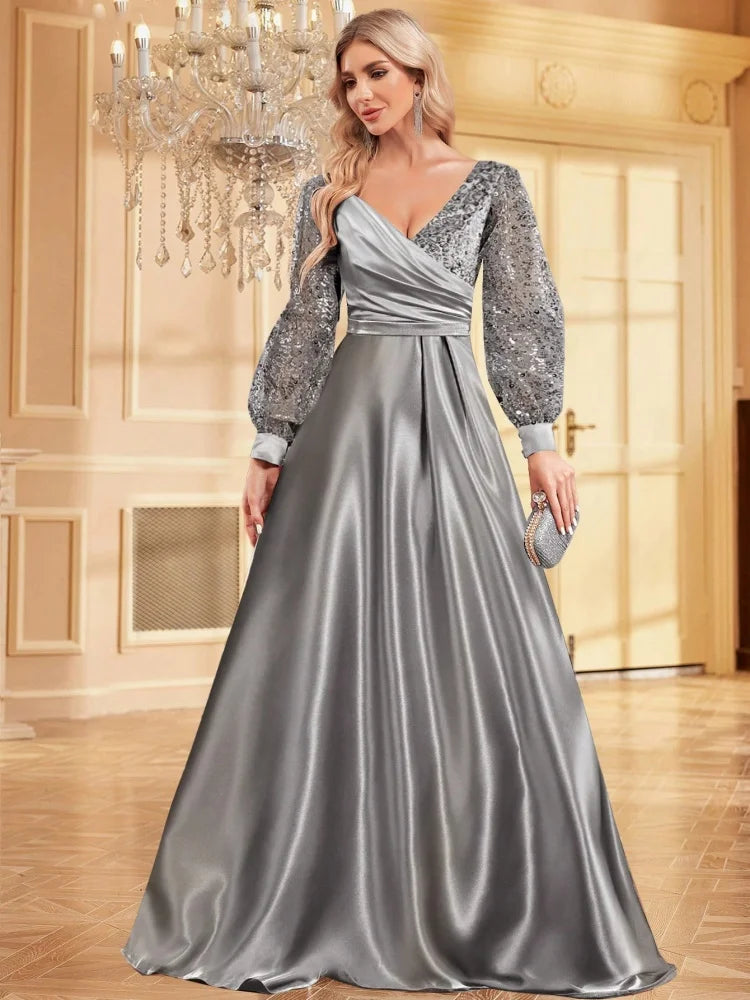 BLUEPLUM Gold Sequin V-Neck Maxi Evening Dress | Blue Plum - Blue Plum