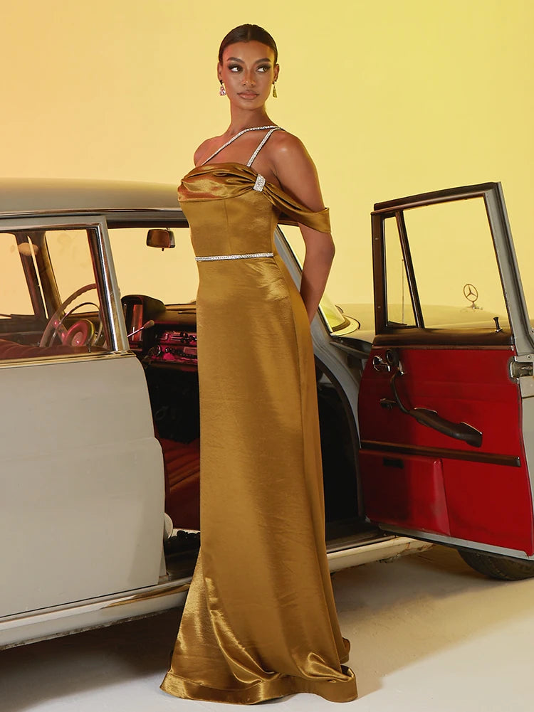 BLUEPLUM Luxury Tube Top Gold Mermaid Evening Dress | Blue Plum - Blue Plum
