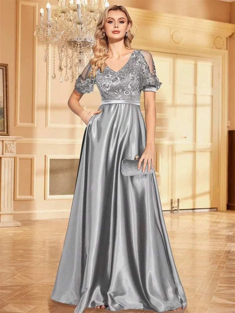 Blueplum Satin Grey Sequin Cocktail Prom Dress | Blue Plum - Blue Plum