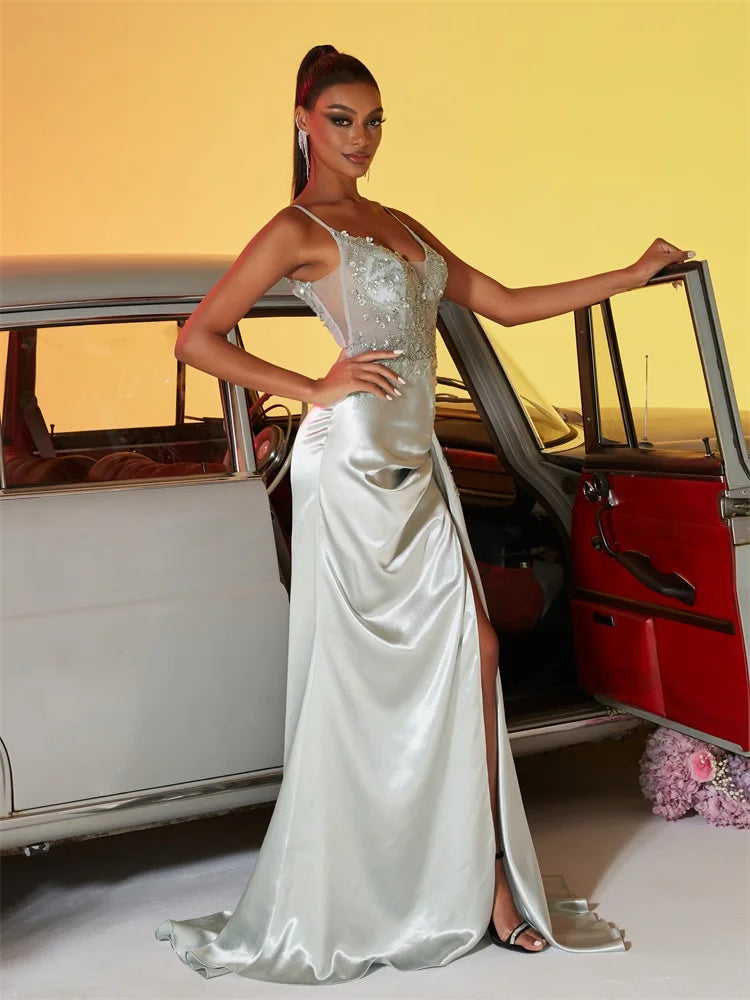 Elegant Blue Satin Mermaid Maxi Dress | Blue Plum - Blue Plum