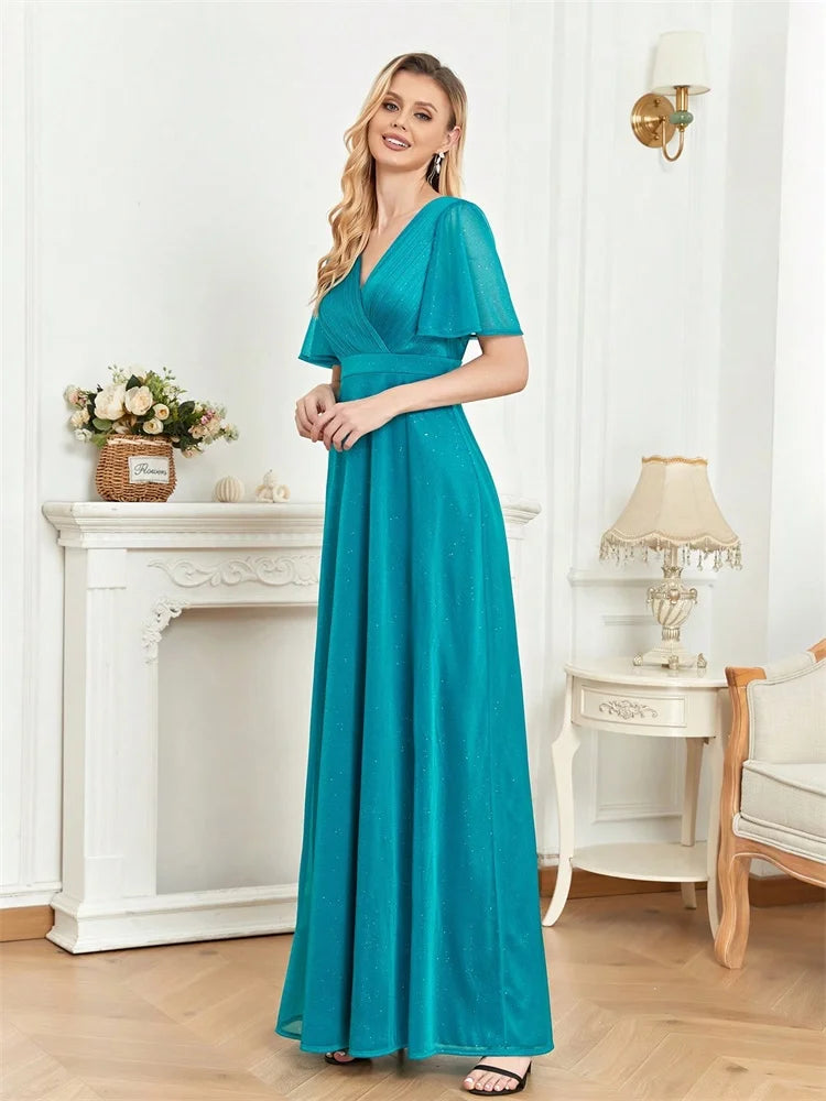 Sparkling Sapphire V-Neck Evening Gown | Blue Plum - Blue Plum