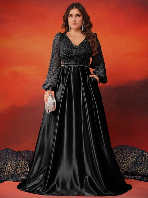 BluePlum Plus Size Gold Sequins V-Neck Evening Dress | Blue Plum - Blue Plum