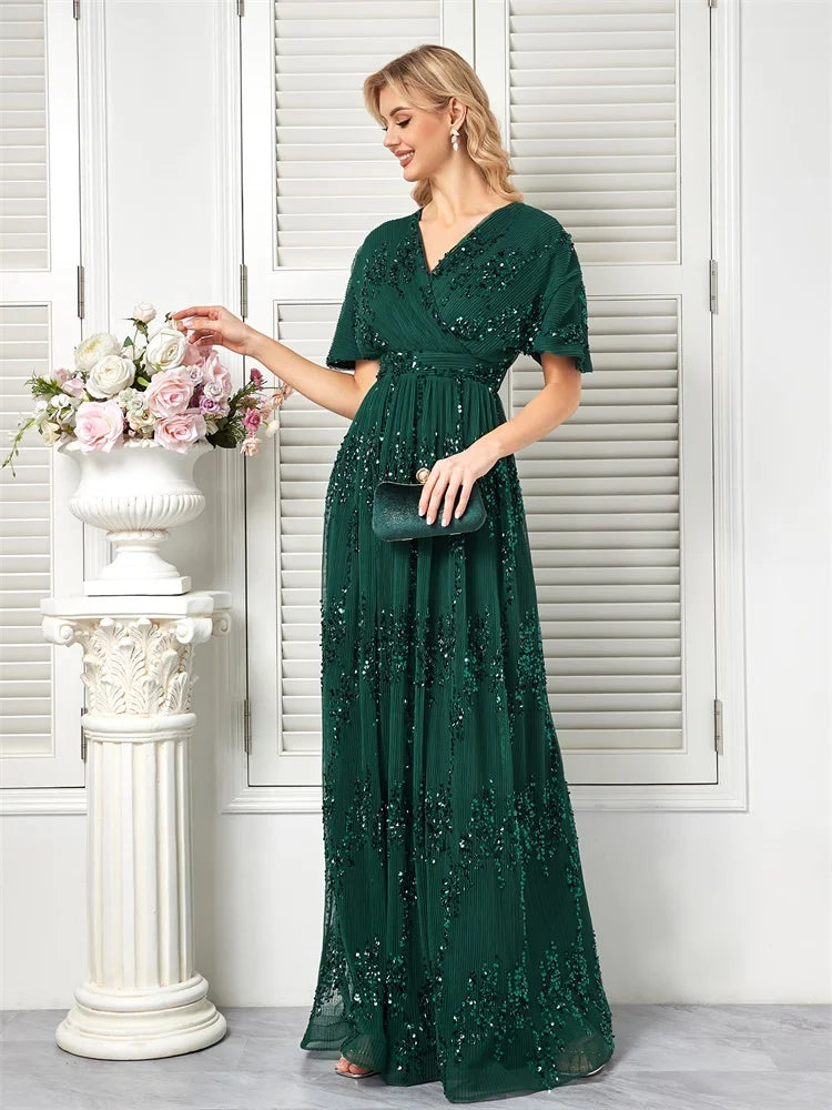 Sparkling Green Short Sleeve Evening Dress | Blue Plum - Blue Plum