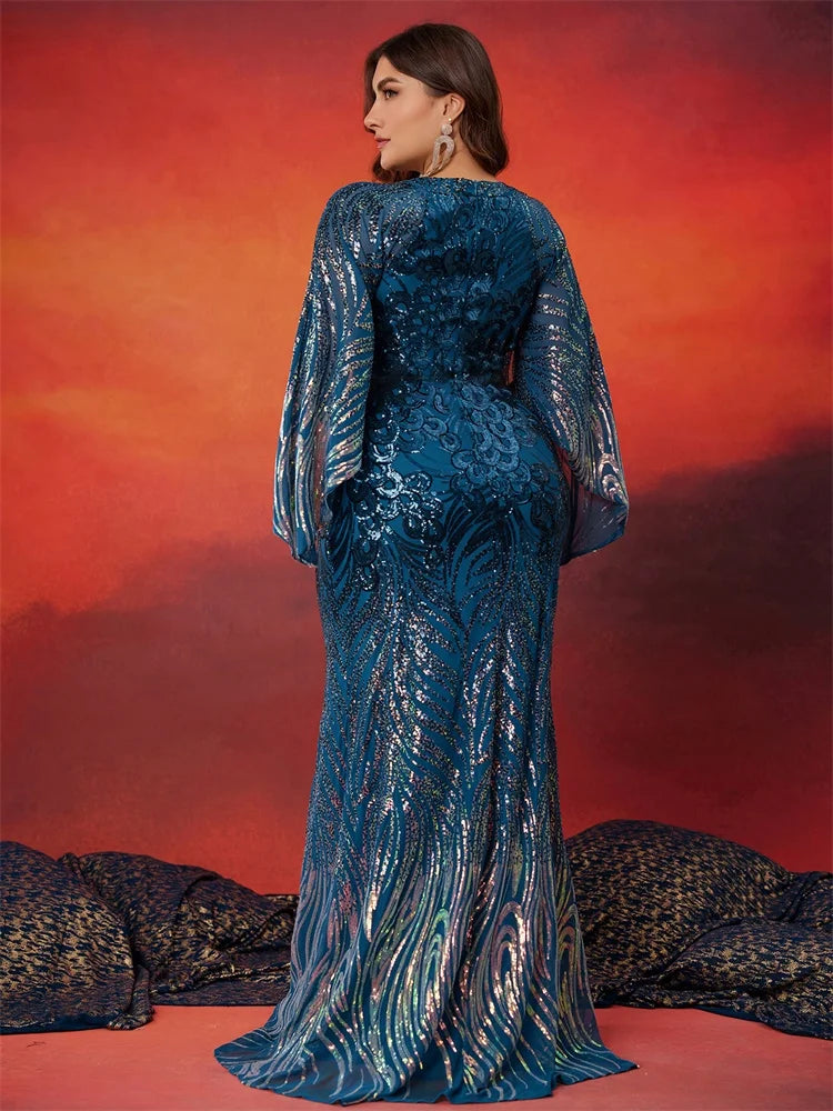 BluePlum Sequin Long Sleeve Plus Size Evening Dress | Blue Plum - Blue Plum