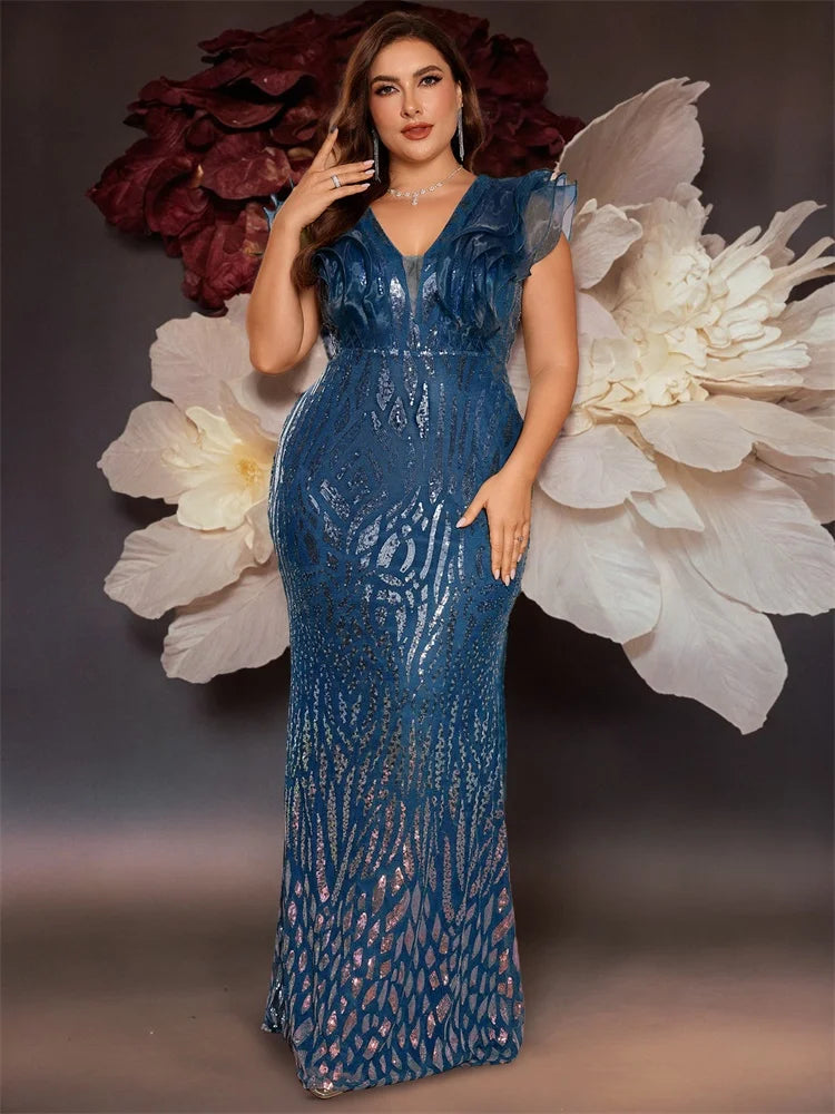 BluePlum Plus Size Elegant Green Evening Dress For Women Luxury Long Mermaid Formal Sequins Prom Wedding Party Cocktail Gowns | Blue Plum - Blue Plum
