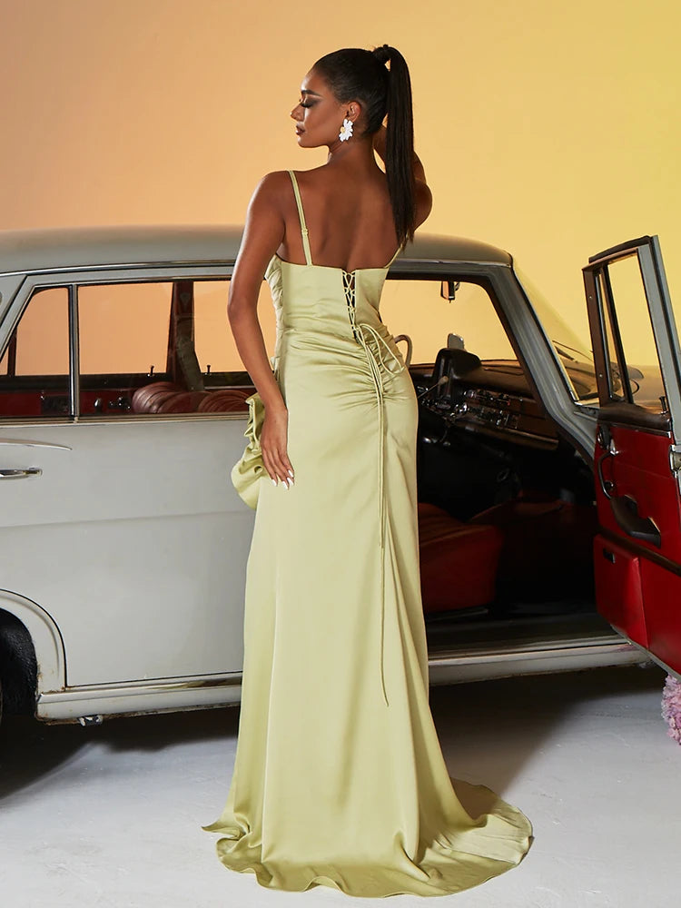 Yellow Flower Luxury Evening Dress with Split Mermaid Design | Blue Plum - Blue Plum