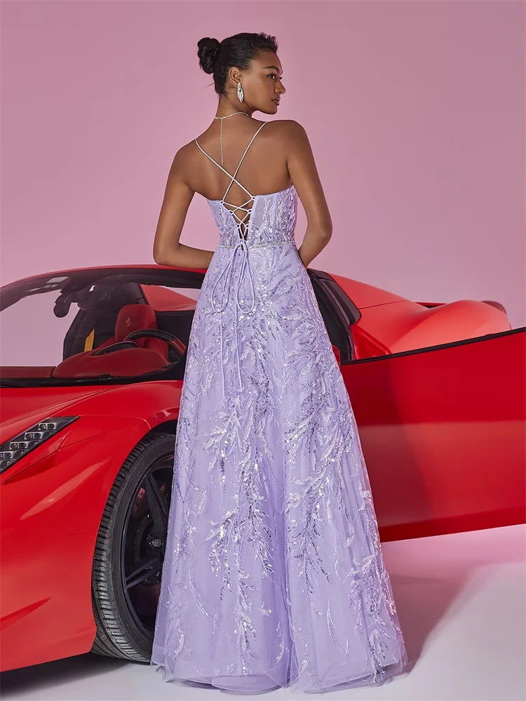 Sequin Purple Formal Evening Dress with Luxury Suspenders | Blue Plum - Blue Plum