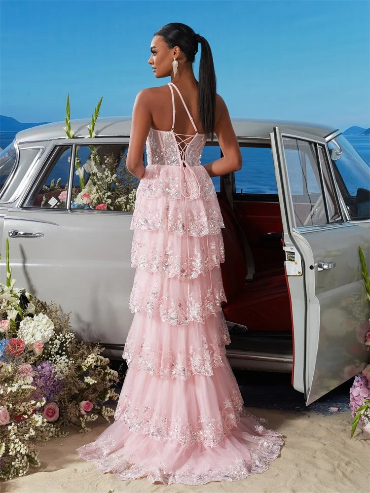 Luxury Oblique Shoulder Pink Slit Chiffon Mermaid Evening Dress | Blue Plum - Blue Plum