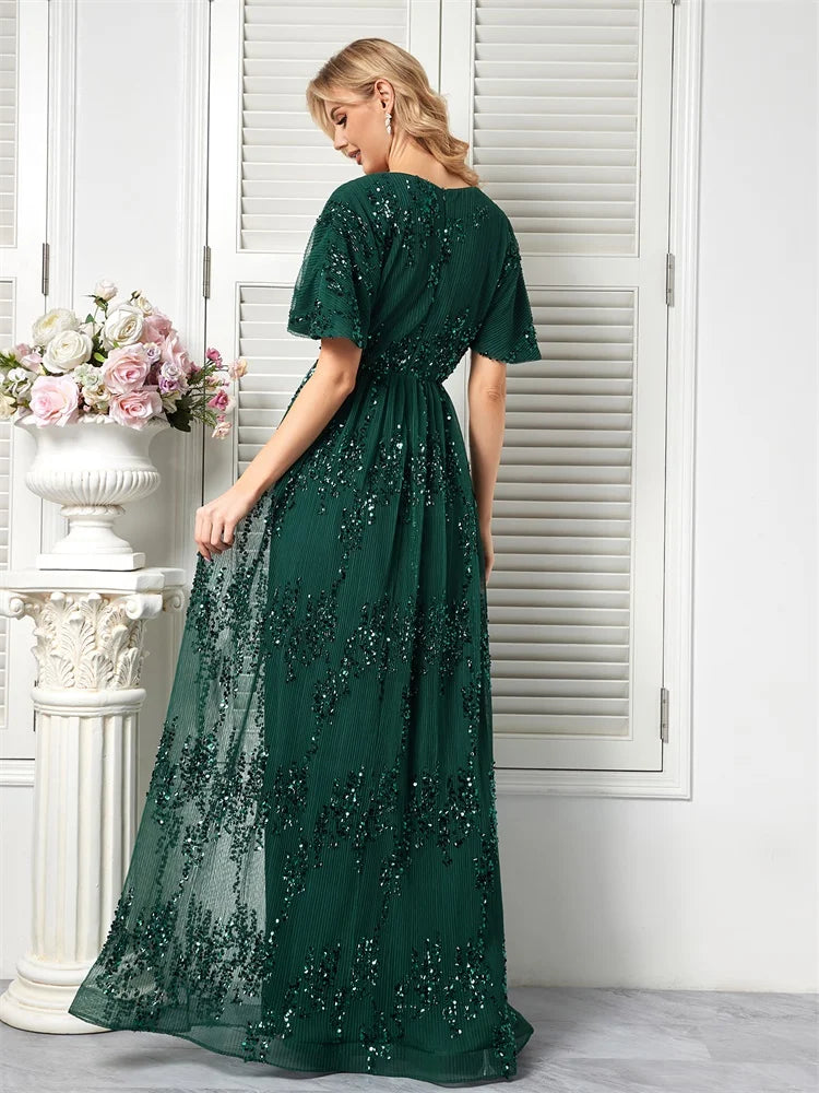 Sparkling Green Short Sleeve Evening Dress | Blue Plum - Blue Plum
