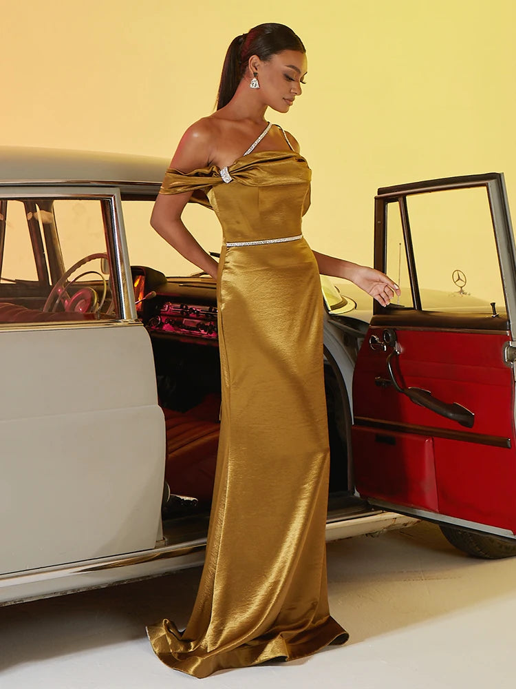 BLUEPLUM Luxury Tube Top Gold Mermaid Evening Dress | Blue Plum - Blue Plum