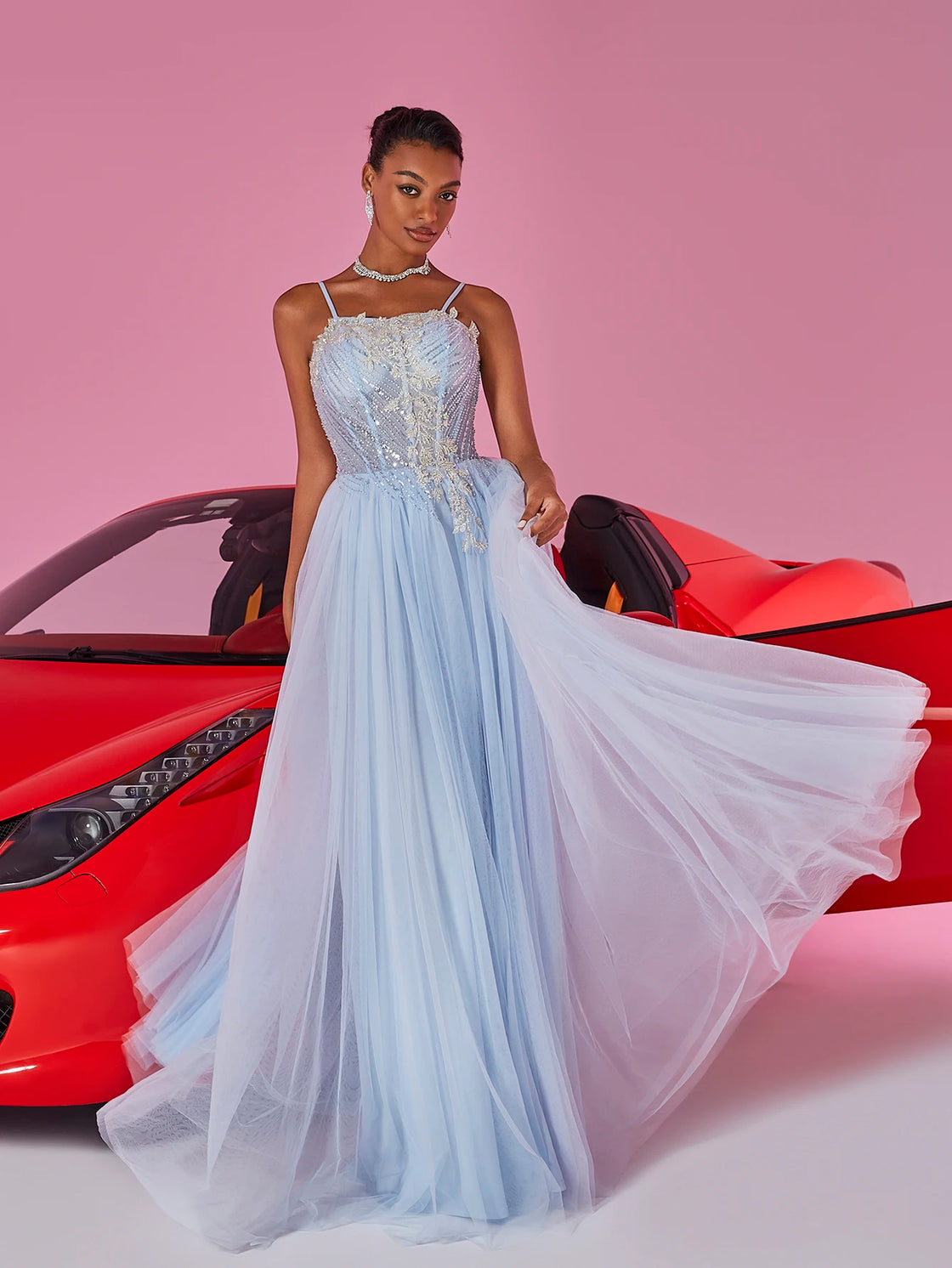 BLUEPLUM Luxury Blue Formal Evening Dress with Suspenders | Blue Plum - Blue Plum