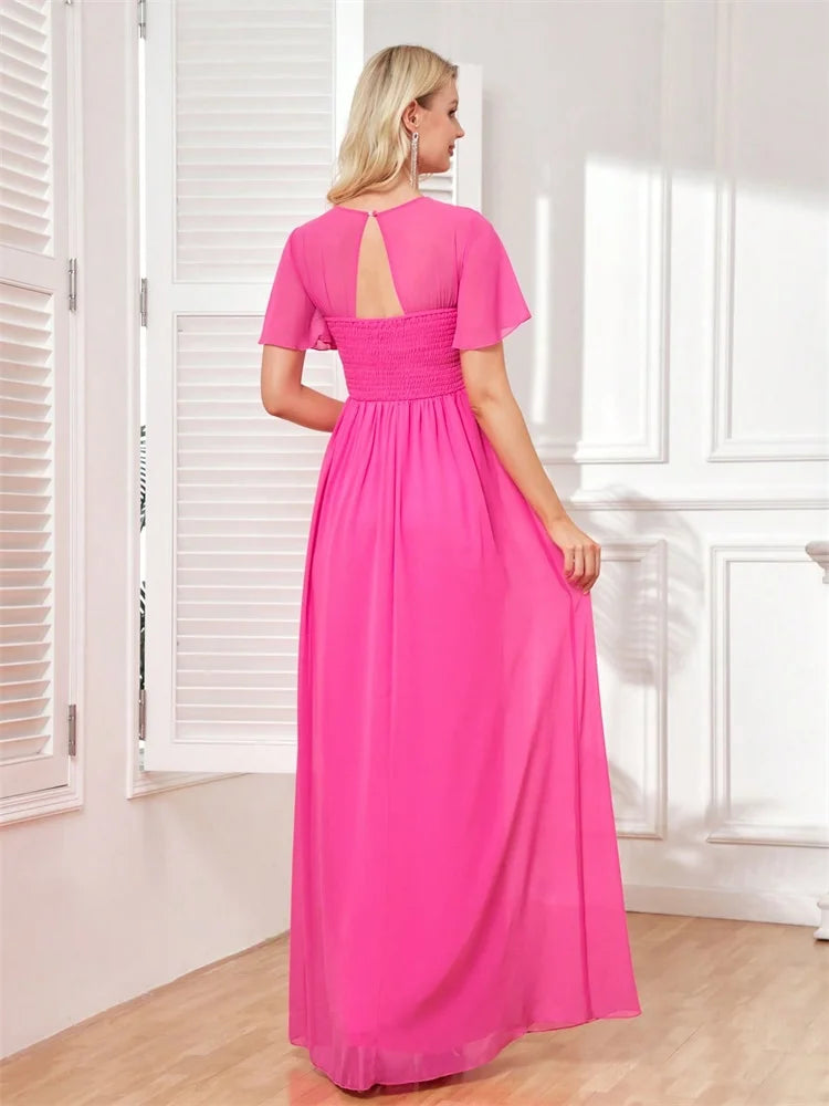 Blueplum Chiffon Pink Evening Dress - Elegant, Floor Length | Blue Plum - Blue Plum