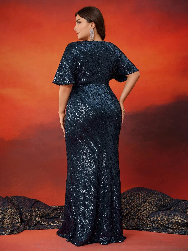 BluePlum Plus Size Sequin V-Neck Evening Dress | Blue Plum - Blue Plum