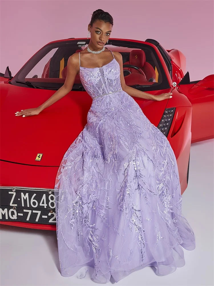 Sequin Purple Formal Evening Dress with Luxury Suspenders | Blue Plum - Blue Plum