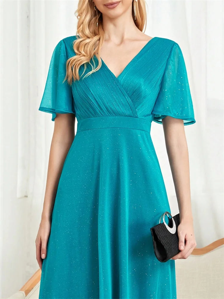 Sparkling Sapphire V-Neck Evening Gown | Blue Plum - Blue Plum
