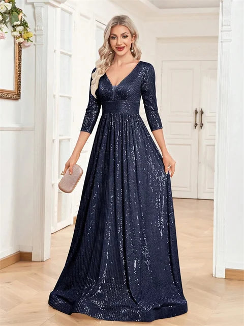 BLUEPLUM Luxury Blue Sequins Evening Maxi Dress | Blue Plum - Blue Plum