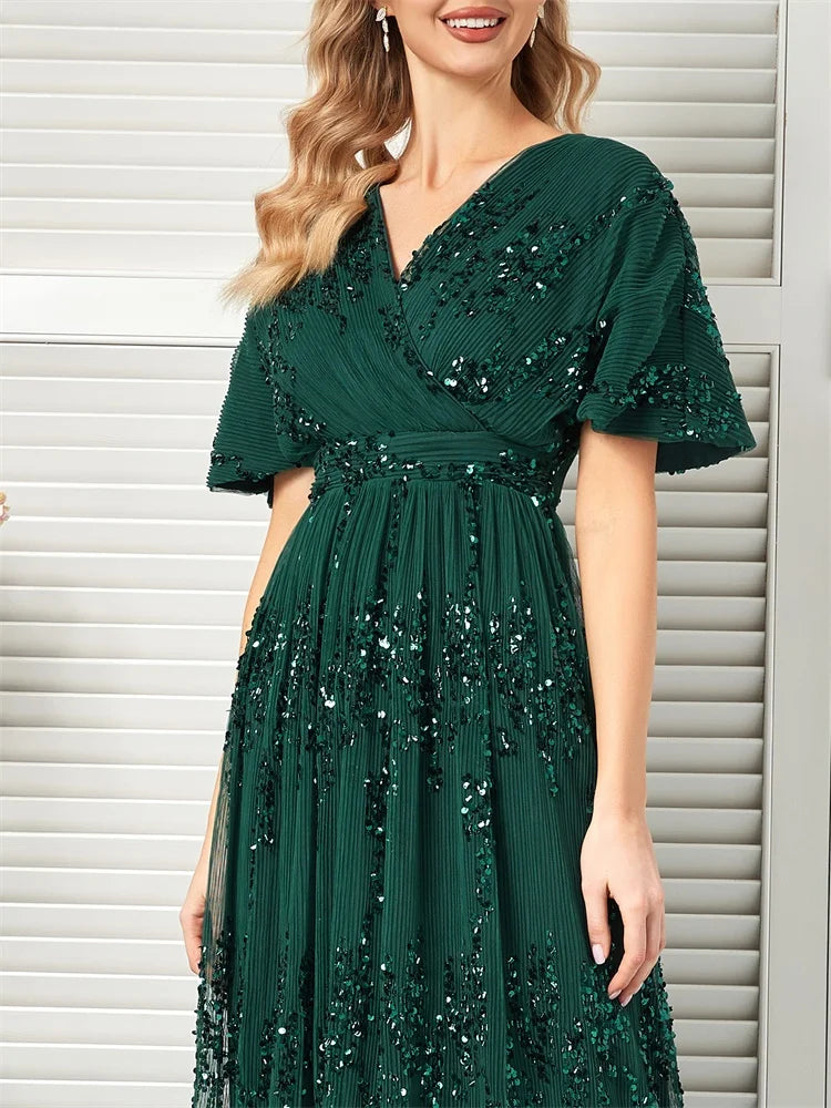 Sparkling Green Short Sleeve Evening Dress | Blue Plum - Blue Plum