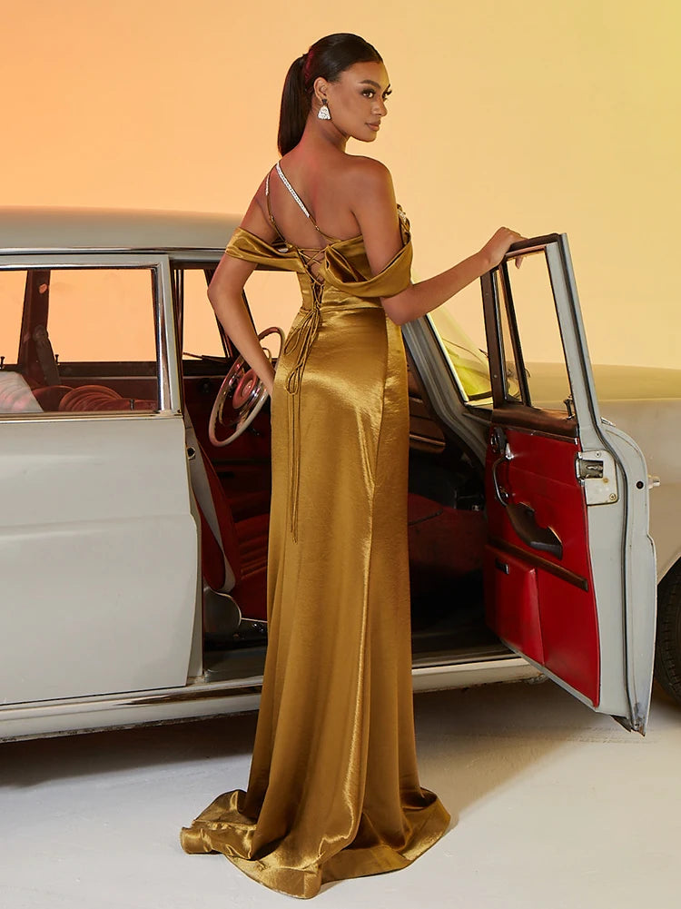 BLUEPLUM Luxury Tube Top Gold Mermaid Evening Dress | Blue Plum - Blue Plum