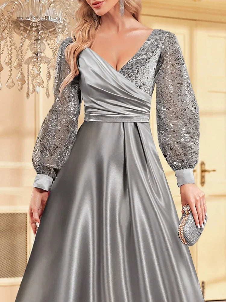 BLUEPLUM Gold Sequin V-Neck Maxi Evening Dress | Blue Plum - Blue Plum