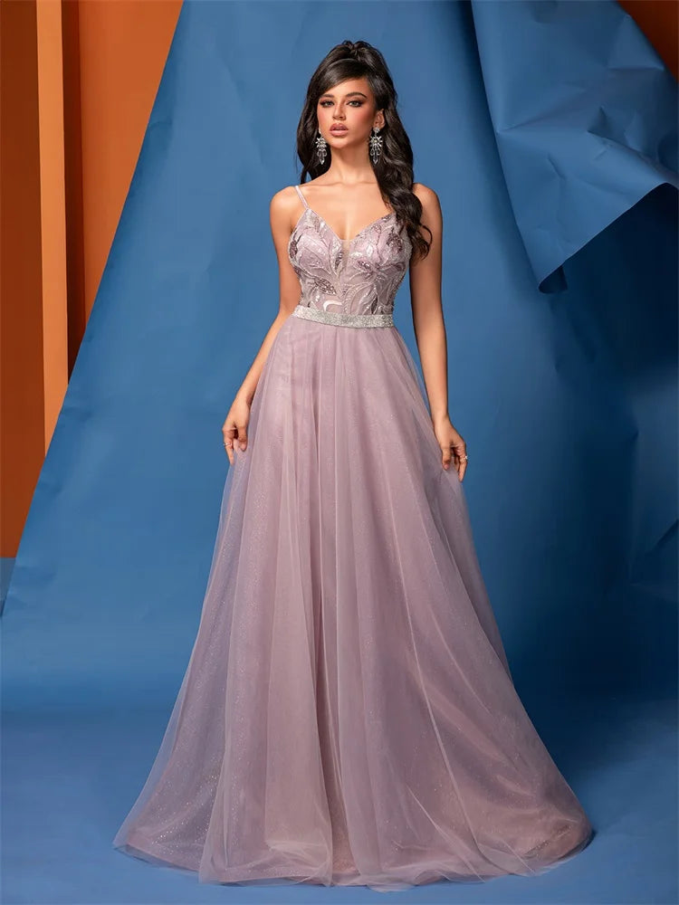 Midnight Blue Sequin V-Neck Evening Gown | Blue Plum - Blue Plum