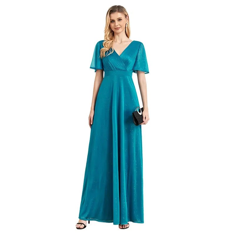 Sparkling Sapphire V-Neck Evening Gown | Blue Plum - Blue Plum
