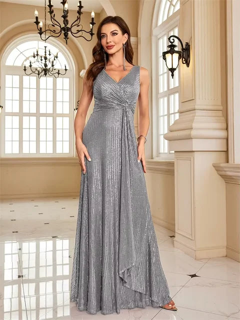 BLUEPLUM V-Neck Sequin Maxi Evening Dress | Blue Plum - Blue Plum