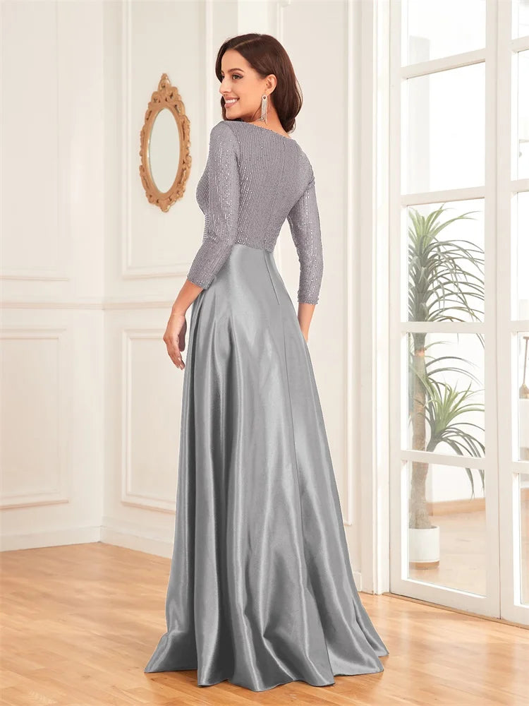 Luxury Deep V-Neck Sequins Evening Dress | Blue Plum - Blue Plum