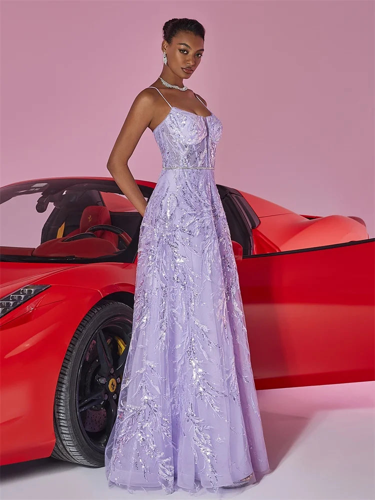 Sequin Purple Formal Evening Dress with Luxury Suspenders | Blue Plum - Blue Plum