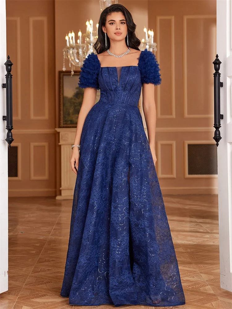 Luxury Blue Sequin Split Gown | Blue Plum - Blue Plum