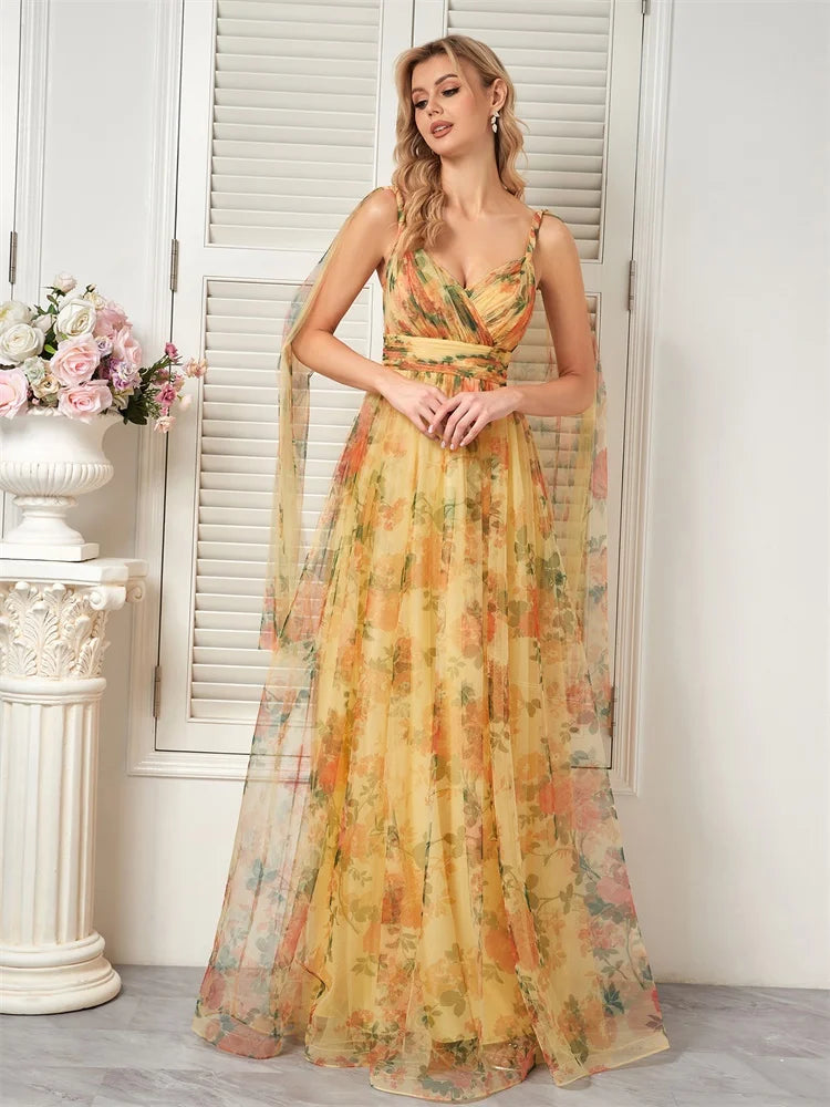 Yellow V-Neck Evening Dress - BLUEPLUM Luxury | Blue Plum - Blue Plum