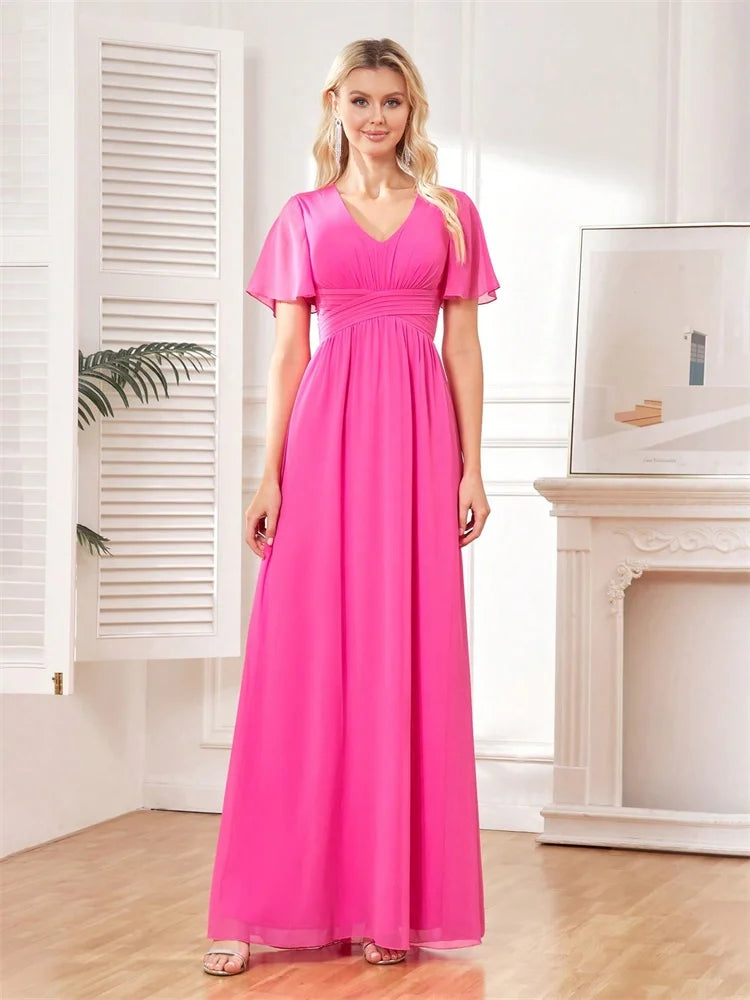 Blueplum Chiffon Pink Evening Dress - Elegant, Floor Length | Blue Plum - Blue Plum