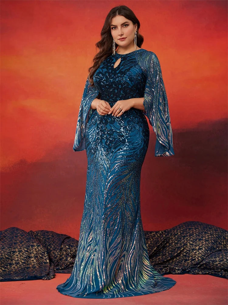 BluePlum Sequin Long Sleeve Plus Size Evening Dress | Blue Plum - Blue Plum