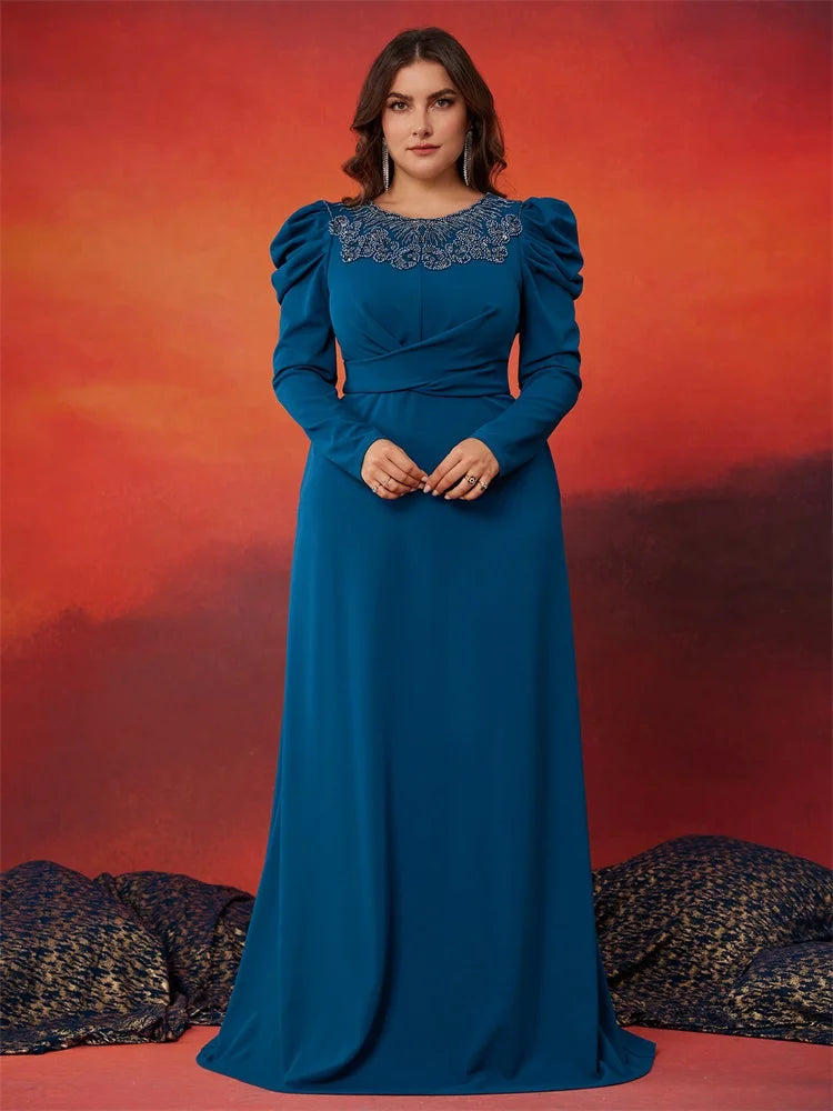 BluePlum Elegant Applique Long Sleeve Evening Dress - Plus Size | Blue Plum - Blue Plum