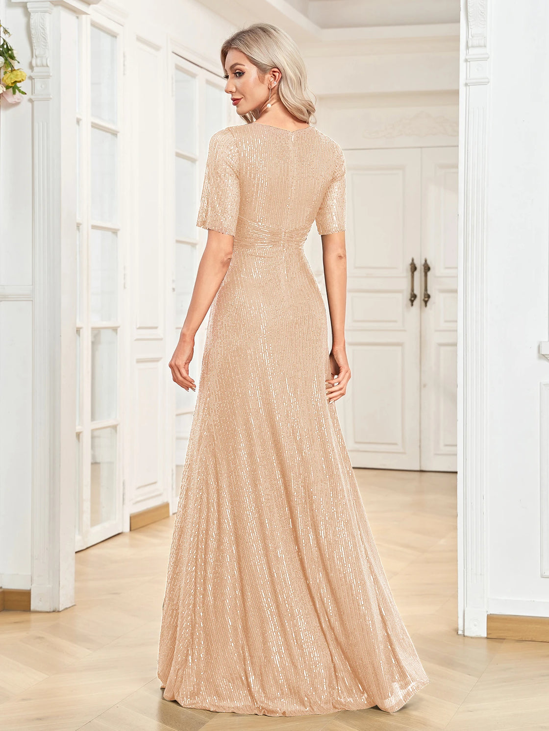 Blueplum V-Neck Gold Evening Dress - Elegant Maxi Gown | Blue Plum - Blue Plum
