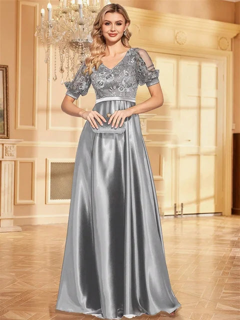 Blueplum Satin Grey Sequin Cocktail Prom Dress | Blue Plum - Blue Plum