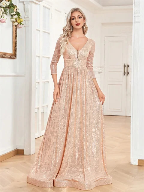 BLUEPLUM Luxury Blue Sequins Evening Maxi Dress | Blue Plum - Blue Plum